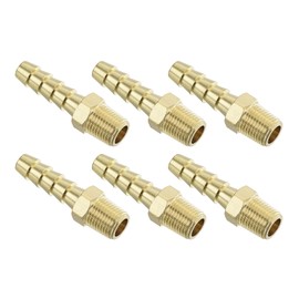 sourcing map Brass Hose Barb Fittings 6pcs 1/4" Barbx1/8 NPT Male Brass Barb Pipe Fitting for Water Fuel Air
