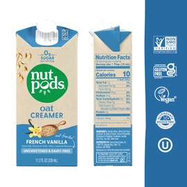 nutpods Oat French Vanilla Creamer - Unsweetened Oat Milk Creamer - Nut-Free Non Dairy Creamer - Keto, Gluten Free, Non-GMO, Vegan, Sugar Free, Kosher (12-Pack)
