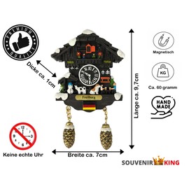Ciffre Winter Cuckoo Clock Magnet Souvenir - Fridge Magnet Alps Hut Weather House - Keepsake Decoration - Wood Look - Gift Idea - Souvenir Collector Travel Magnet with Copper Label - Freiburg