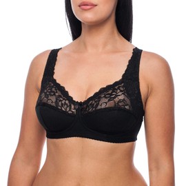 frugue Women's Wirefree Wireless Plus Size Lace Minimizer Bra Black US 36 B