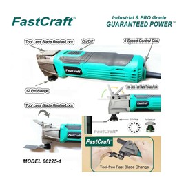 Oscillating Tool, New Multi Tool Model PRO 5.0 Amp PEAK (Rated 2.4Amp) Keyless Fast Blade Change 6 Speeds 3-4 Angles +3pc PRO Saw Blades - Bulk [No Box] FastCraft Brand at Costco