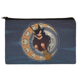 Witch on Broom over Moon Art Nouveau Style Makeup Cosmetic Bag Organizer Pouch