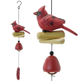MrMrKura Bird Wind Chimes, Cardinal Wind Bell Pendent for Glory Mothers Love Gift Hanging Wind Chime with Feather Ornament for Bless Garden Backyard Home Decor (Red)