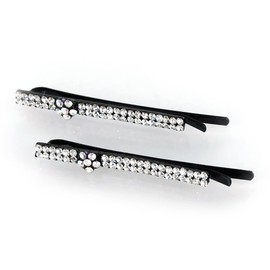 Decorative Hair Clip Pins Flower Rhinestone Crystal Bobby Pin, Set of Two, White