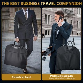 ecooe Suit Bag with Storage Pockets and Shoulder Strap, Thick Black Garment Bag for Suit, Anti-Wrinkle Suit Clothes Bag for Business Trips, Travel