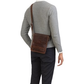 STILORD 'Sven' Mens Bags Shoulder Leather Small Brown Messenger for Men Vintage Cross Body Bag for 8 inch Tablets DIN A5 Satchel Genuine Leather, Colour:Crunchy - Dark Brown