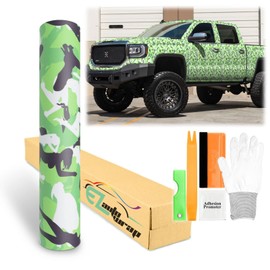 60"x120" (5FTx10FT) Camouflage Morning Wood Green Viny Wrap Sticker Sheet Film DIY Decal Car Auto Vehicle Motorcycle Air Release Bubble Free Self Adhesive Peel and Stick Free Tool Kit