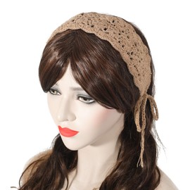 ZLYC Women Floral Headband Handmade Crochet Knit Vintage Hair Bands (Plain Khaki)