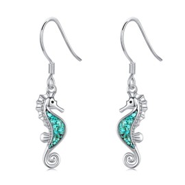 YYmqmq Seahorse Earrings for Women Girls 925 Sterling Silver Ocean Dangle Drop Earrings Turquoise Sea Beach Themed Jewelry Seahorse Gifts for Daughter Girlfriend
