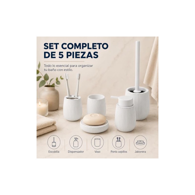 Set de Accesorios para Baño 5 Piezas Texturizado Vertical, Juego