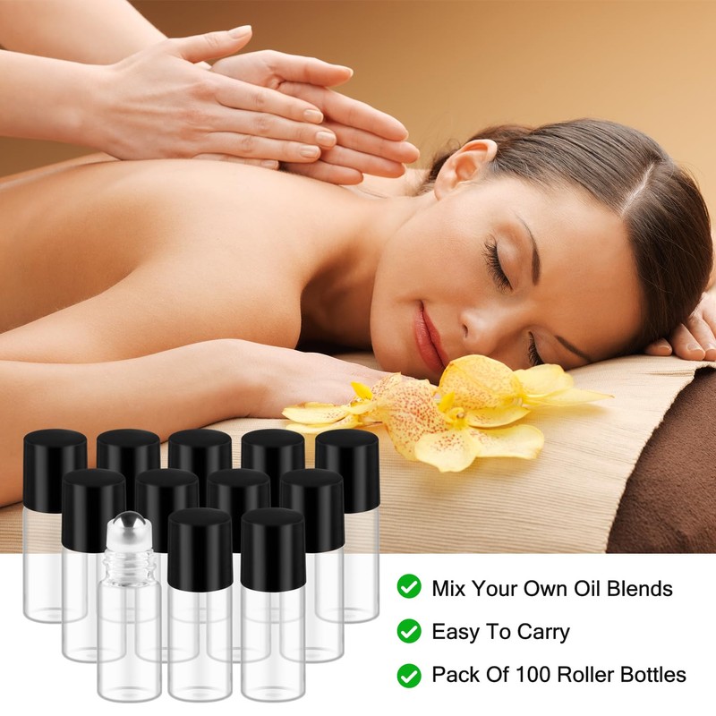 Cositina 100 Pcs Essential Oils Roller Bottles Mini Refillable Glass