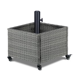 LEWIS&WAYNE Outdoor Umbrella Base with Fillable Planter Box Heavy Duty Patio Umbrella Stand with 4 Wheels Rolling Umbrella Holder for Outdoor Patio Deck Garden