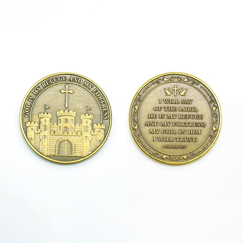 God is My Refuge & Fortress Religious Challenge Coin, Psalm