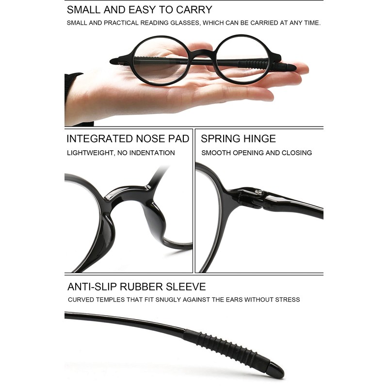 VEVESMUNDO Reading Glasses Round Men Women Flexible Bendable Eyeglasses Readers