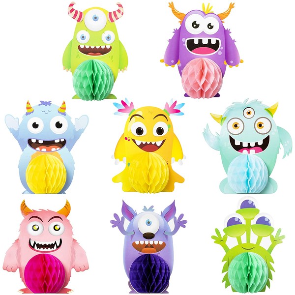 MALLMALL6 12Pcs Monster Honeycomb Centerpieces Party Table Decorations Monsters Themed Birthday Party Supplies Double Sided Table Topper Baby Shower Party Favors Photo Booth Props Room Decor for Kids