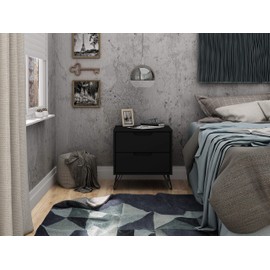 Manhattan Comfort Rockefeller Mid-Century Modern 2 Drawer Bedroom Nightstand, 20.08", Black