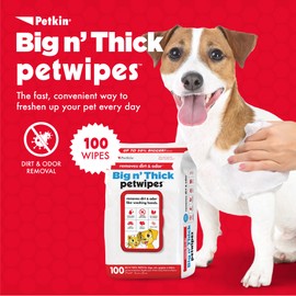 Petkin Pet Wipes for Dogs and Cats, 100 Large Wipes - Removes Dirt & Odor Like Washing Hands - Cleans Ears, Face, Butt, Eye Area - Convenient, Ideal for Home or Travel - 1 Pack of 100 Wipes