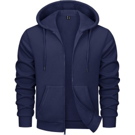 MAGCOMSEN Mens Hoodies Zip Up Long Sleeve Fleece Lined Polar Fleece Jacket Pocket Hooded Sweatshirt Men Travel Active Sport Hoodies Navy XL