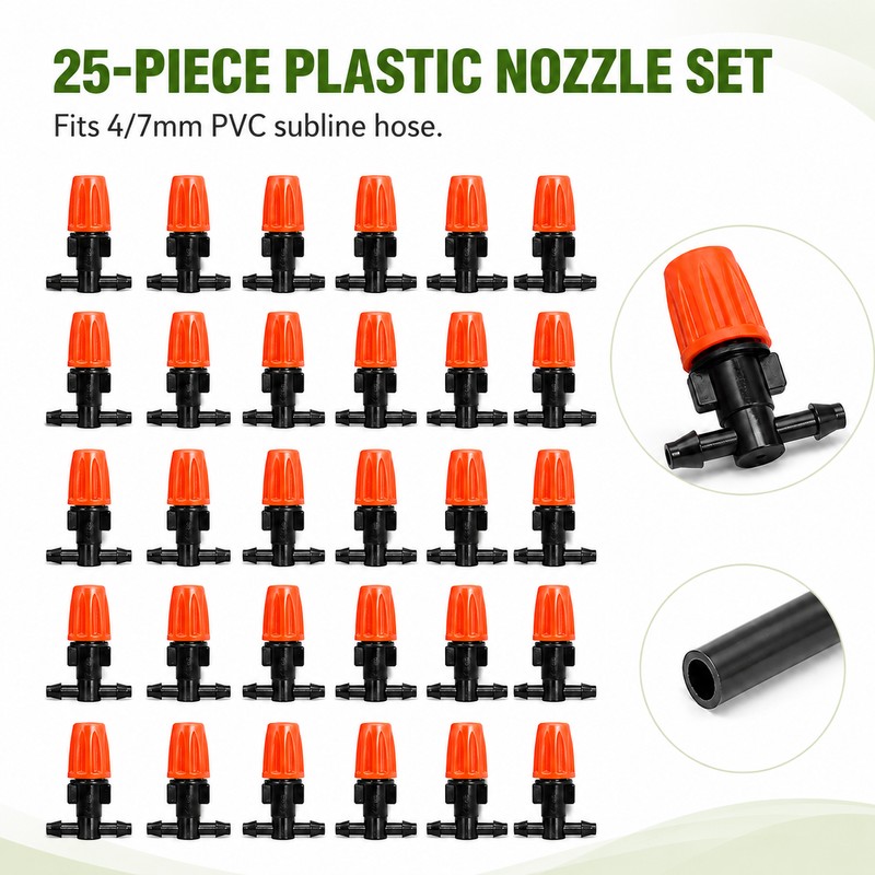 Adjustable Misting Nozzles for Drip Irrigation – 25-Piece Plastic Sprinkler