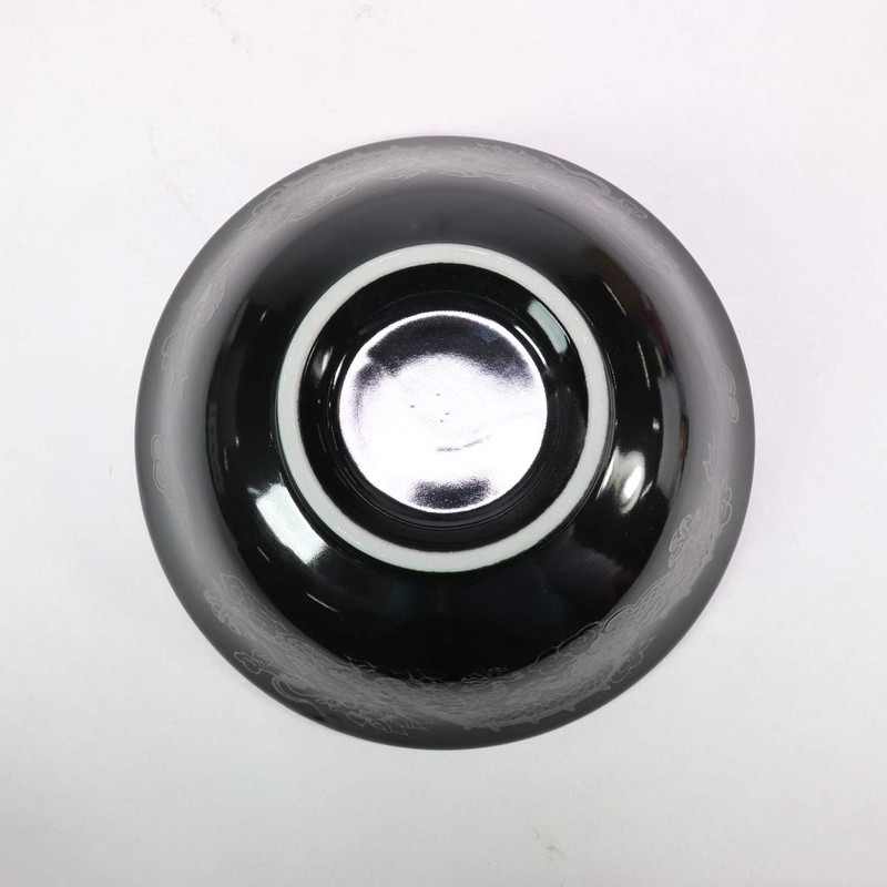 Chinese Single Item, Black Glazed Silver Dragon Crest 6.8 Shallow