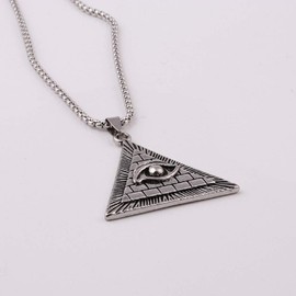 Pyramid Eye Necklace for Men, Masonic All Seeing Eye Pendant Necklace with 25.6” Chain, Eye Of Providence Triangle Pyramid Necklace, Freemason Necklace