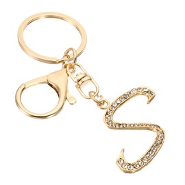 PATIKIL Initial Letter Keychain, Letter S Charm with Crystal Diamonds Cute and Creative Decorative Alphabet Pendants for Bag Backpack DIY Craft, Gold Tone