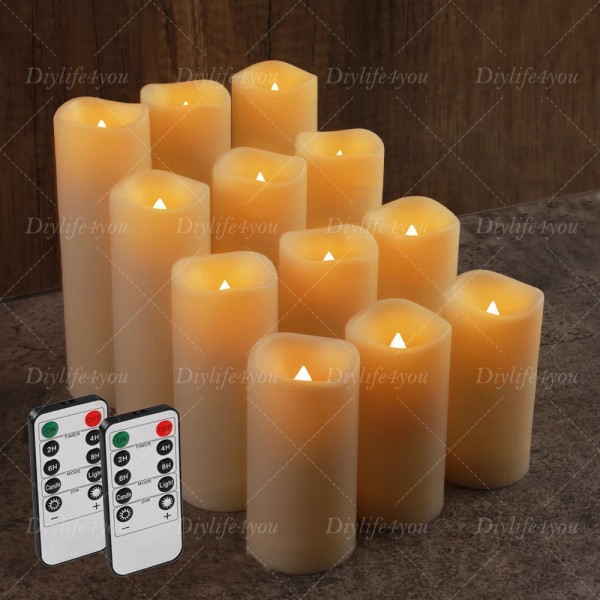 Unbranded Set Of 12 Flameless Flickering LED Pillar Candles Timer