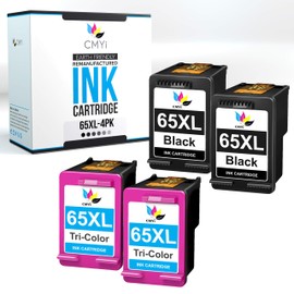CMYi Replacement 65XL Printer Ink Cartridges Combo Pack for HP DeskJet 3752, 3755, 3758, 3760, 3762, 3764, 3772, 2600, 2620, 2622, 2624, Envy 5010, 5012, 5014, 5020, 5030, 5032, (2 Black, 2 Color)