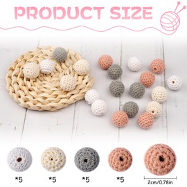 Tikplus Pack of 20 Crochet Beads, 20 mm Crocheted Wooden Beads for Threading, Beads with Hole, Chains, DIY Set, Bracelets Make Yourself, Adults, Wooden Beads for DIY Jewellery Making