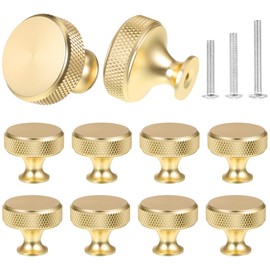 sdhiiolp 10 Pcs Cabinet Knobs Matte Gold Metal Round Knurled Wardrobe Knobs Door Kitchen Hardware Cupboard Knobs with Screws Handles for Drawer Dresser, Cupboard and Wardrobe