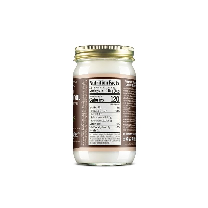 Dr. Bronner's Aceite de coco de semilla entera, certificado orgánico