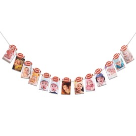 ZAIBIANHAO Football Hanging Photo Display – Sports Theme Banner for First Birthday,Monthly Milestones Room Wall Decor Picture Frames Collage, Photo Banner from Newborn to 12 Months Football Party Supplies (12 months photo hanging banner)