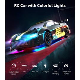 DODOELEPHANT RC Car 1:24 Scale, 4WD High-Speed Remote Control Car with LED Lights, 2.4GHz Non-Disruptive, Rechargeable Batteries, 360° Drifting, PVC Shell, Ideal Birthday for Kids