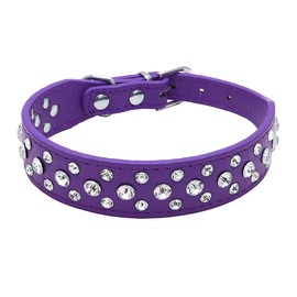 Haoyueer Bling Rhinestone PU Leather Crystal Diamond Pet Dog Cat Puppy Collar Black S M L XL (XL, Purple)