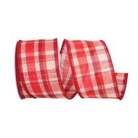 Reliant Ribbon 92684W-065-40F Plaid Prime Value Wired Edge Ribbon, 2-1/2 Inch X 10 Yards, Red