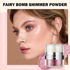 Ponhey Shimmer Glitter Body Highlighter Powder, Face Sparkle Highlighter, Brightening Makeup with Powder Puff - Pink