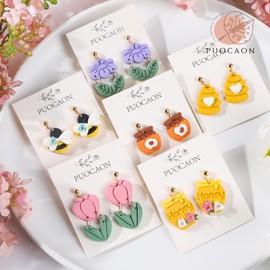 Puocaon Flower Honey Clay Cutters - 8 Pcs Clay Cutters for Polymer Clay Jewelry, Spring Themed Polymer Clay Jewelry Cutters, Honeybee Jar Comb Clay Cutters, Flower Leaf Clay Cutters