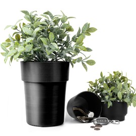 Flower Pot Diversion Safe with Plants, Planter with Hidden Safe and Secret Compartment, for Hiding Cash, Keyring, Watch (Black)