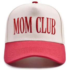 Vintage Trucker Hats for Women Men Two Tone Trendy Embroidered Baseball Cap Funny Gifts, Mom Club-red, One Size