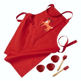 Lurch 14020 6-Piece Flexiform Children's Baking Set Apron/ Brush/ Dough Scraper/ 3 Baking Moulds, Set of 1, Red