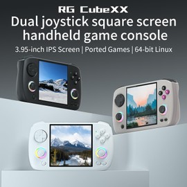 RG CubeXX Retro Handheld Game Console , 3.95 Inch IPS Screen Linux System Built-in 64G TF Card 5056 Games Support TV Output 5G WiFi Bluetooth 4.2(White-New)