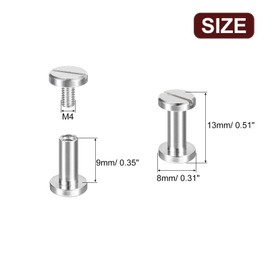 sourcing map 30Pack Brass Chicago Screws, 9x8mm Flat Head Screw Back Binding Post Nail Stud Rivets for DIY Leather Craft Belt Strap Silver