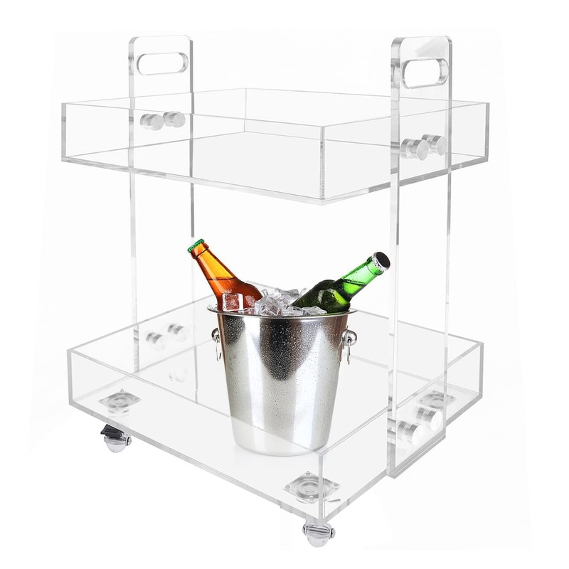 VPABES 2-Tier Small Acrylic Rolling Cart with Wheels,Mobile Side Table