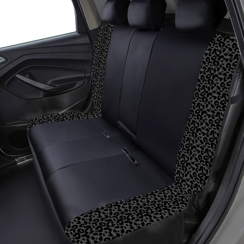 Flying Banner Carbon Fiber Leather Vehicle Seat Covers, Leopard Gray