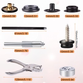 Canvas Snap Kit,CENOZ Marine Grade Stainless Steel Snaps,Screw Snaps,Boat Cover Snaps,Carpet snap kit with Setting Tool for Boat Cover Furniture (black-354PCS)