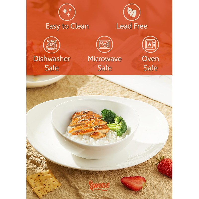 Sweese 18 oz Medium White Porcelain Bowls - Set of