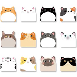 360 Stück niedliche Katzen-Haftnotizen, Kawaii Little Kitty Klebe-Tabs, selbstklebende Blöcke, niedliche Memo-Notizen, 12 Packungen mit 30 Blatt/Packung, Büro, Schule, Studienbedarf für Studenten,
