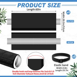 Outus 4 Pcs Air Conditioner Hose Cover Wrap Ac Hose Cover Insulated Cover Ac Hose Duct Vent Cover Sleeve for 5" & 5.9" Diameter Ac Exhaust Hoses Tube for Heat Reduction(Black,Hook and Loop Style)