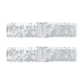 Allegra K Ladies Stretchy Wide Waist Belts Interlock Buckles Shinny Sequins Decor Belts for Dresses Silver 60cm/23.62"