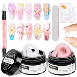 SUPWEE 3D Gel Nail Art, White Pink Non-Stick Nail Extension Solid Builder Gel for Nails Hand Sculpture Builder Gel Multifunctional Sculpture Nail Art for Nails DIY & Salon 14 g